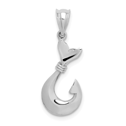 14k White Gold Polished Fish Hook Pendant 3/4in