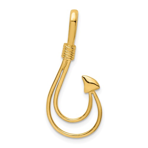 14k Yellow Gold Polished Fish Hook Pendant with Hidden Bail 1in D4499