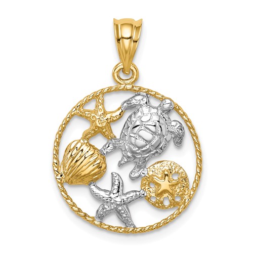 14k Yellow Gold  Rhodium Polished Sea Life Pendant 5/8in
