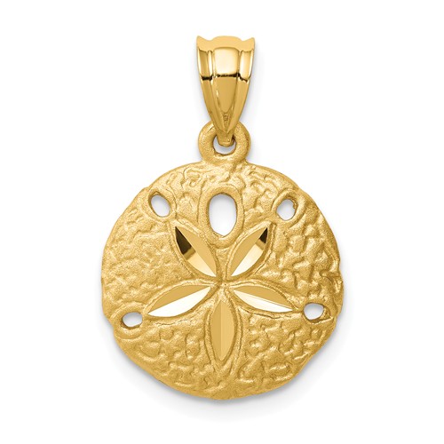 14k Yellow Gold Brushed and Diamond-cut Sand Dollar Pendant 9/16in