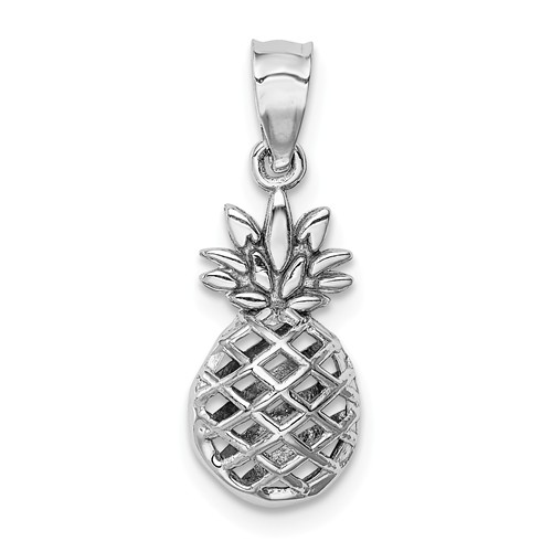 14k White Gold Polished 3D Pineapple Pendant 1/2in