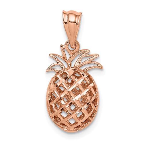 14k Rose Gold Polished and Diamond-cut 3D Pineapple Pendant 5/8in