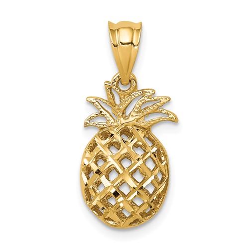 14k Yellow Gold Polished and Diamond-cut 3D Pineapple Pendant 5/8in