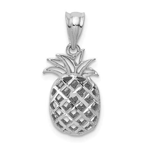 14k White Gold Polished and Diamond-cut 3D Pineapple Pendant 5/8in
