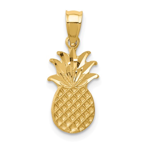 14k Yellow Gold Brushed and Diamond-cut Pineapple Pendant 1/2in