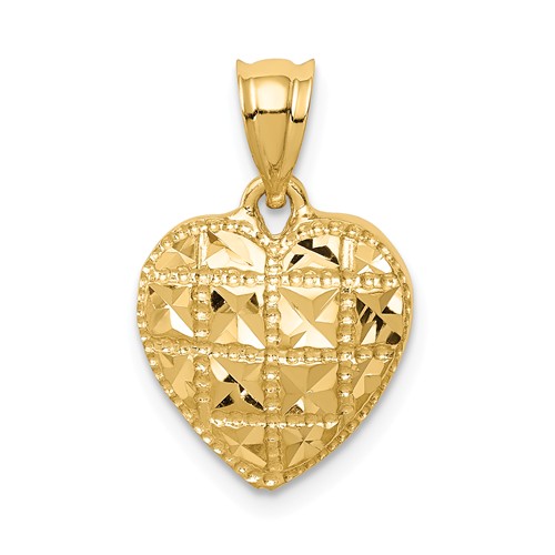 14k Yellow Gold Polished and Diamond-cut Heart Pendant 1/2in