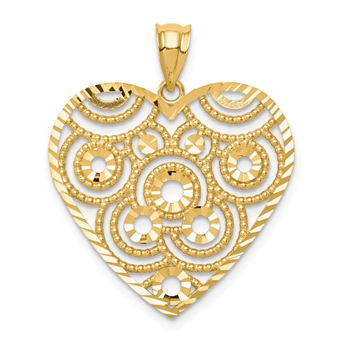 14k Yellow Gold Polished and Diamond-cut Heart Pendant 7/8in