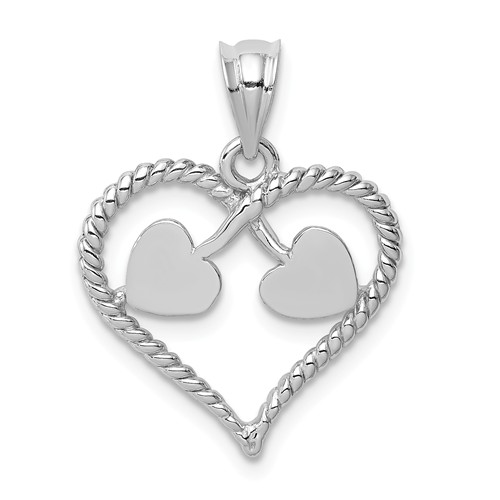14k White Gold Polished and Twisted Heart Pendant 5/8in