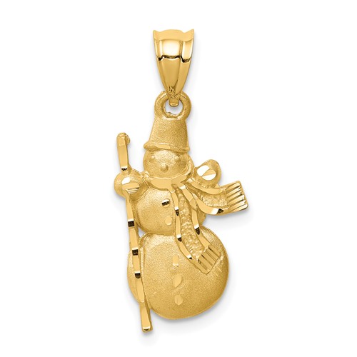 14k Yellow Gold Brushed and Polished Snowman Pendant 3/4in