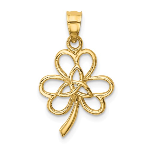 14k Yellow Gold Clover Pendant with Celtic Trinity Knot 5/8in