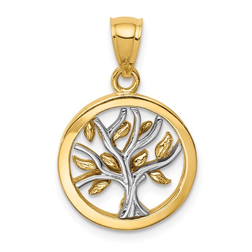 14k Two-tone Gold Polished Tree of Life Pendant 1/2in