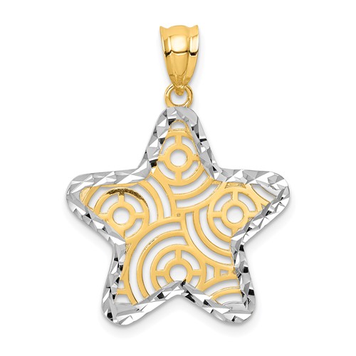 14k Yellow Gold and White Rhodium Diamond-cut Star Pendant 3/4in