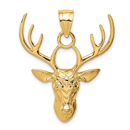 14k Yellow Gold Polished Deer Head Pendant 1 1/4in