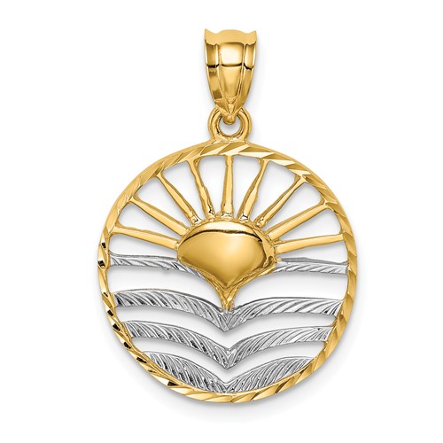 14k Yellow Gold and White Rhodium Polished Sunset Pendant 5/8in