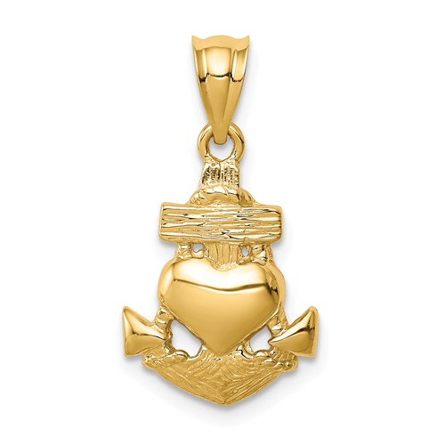 14k Yellow Gold Polished Anchor Heart Pendant 9/16in