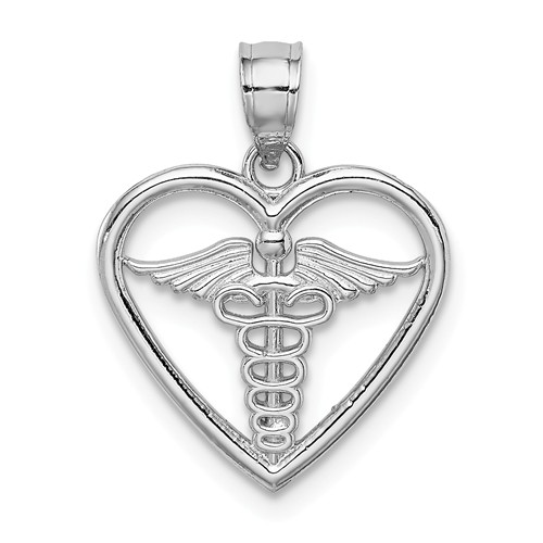 14k White Gold Polished Medical Heart Pendant 1/2in