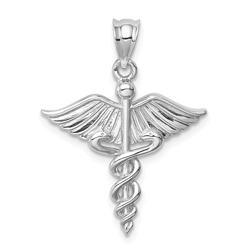 14k White Gold Polished Medical Caduceus Pendant 5/8in
