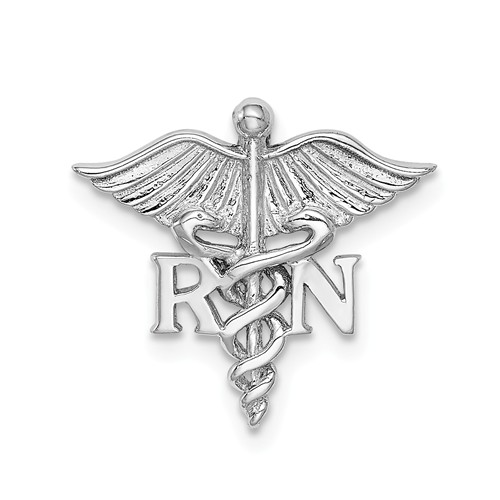 14k White Gold Polished RN Caduceus Pendant Chain Slide 1/2in