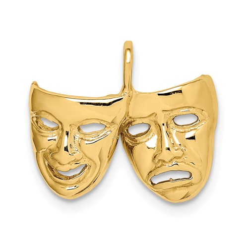 14k Yellow Gold Comedy Tragedy Theater Masks Chain Slide 1/2in