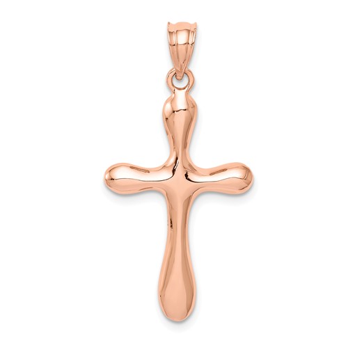 14k Rose Gold Polished Rounded Edge Cross Pendant 1in
