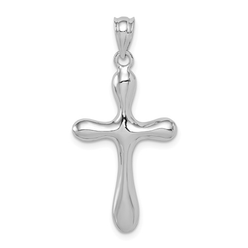 14k White Gold Polished Rounded Edge Cross Pendant 1in