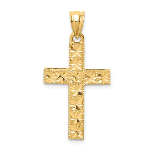 14k Yellow Gold Polished and Diamond-cut Cross Pendant 1 1/4in