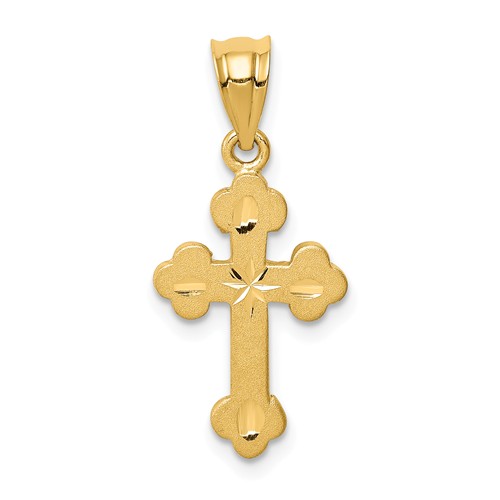14k Yellow Gold Budded Cross Pendant with Brushed Finish 5/8in
