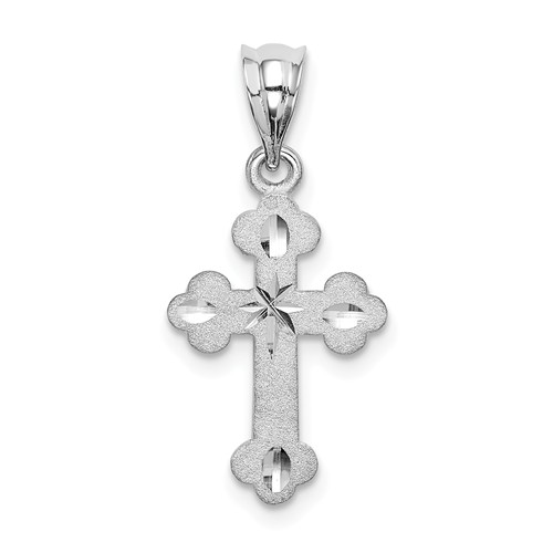 14k White Gold Budded Cross Pendant with Brushed Finish 5/8in