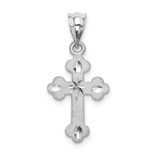 14k White Gold Budded Cross Pendant with Brushed Finish 5/8in