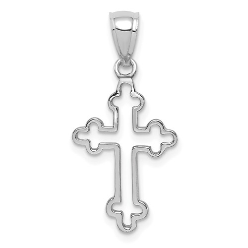 14k White Gold Budded Outline Cross Pendant 5/8in