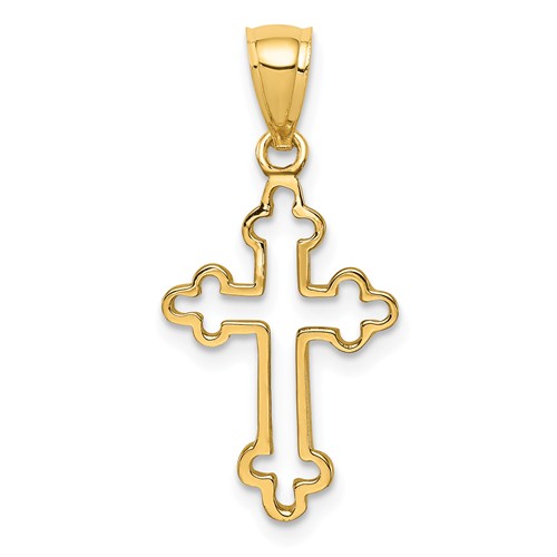14k Yellow Gold Budded Outline Cross Pendant 5/8in