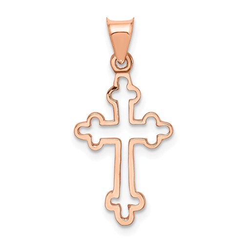 14k Rose Gold Budded Outline Cross Pendant 5/8in