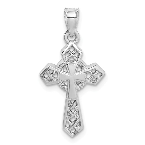 14k White Gold Cross-hatch Pointed Cross Pendant 3/4in