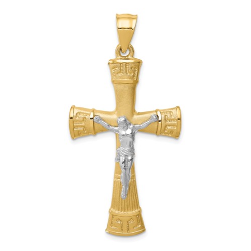14k Two-tone Gold Brushed and Polished Crucifix Pendant 1 1/2in