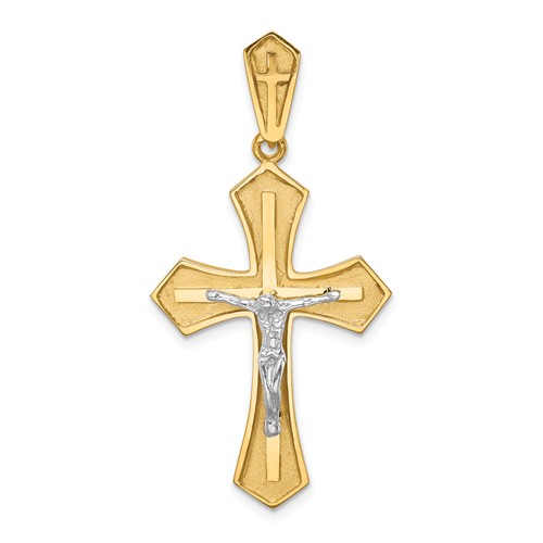 14k Two-tone Gold Brushed Tapered Crucifix Cross Pendant 1in