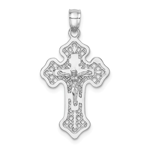 14k White Gold Mesh Crucifix Cross Pendant 7/8in