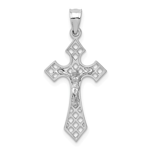 14k White Gold Pointed Open Crucifix Cross Pendant 7/8in