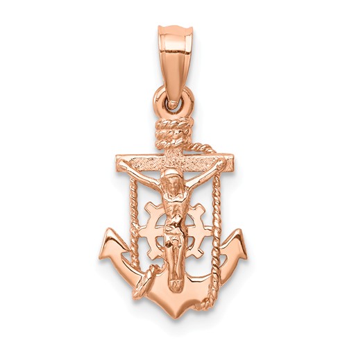 14k Rose Gold Polished Mariners Cross Pendant 1/2in