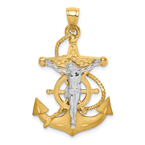 14k Twotone Gold Polished Mariner Cross Pendant 1in D4668
