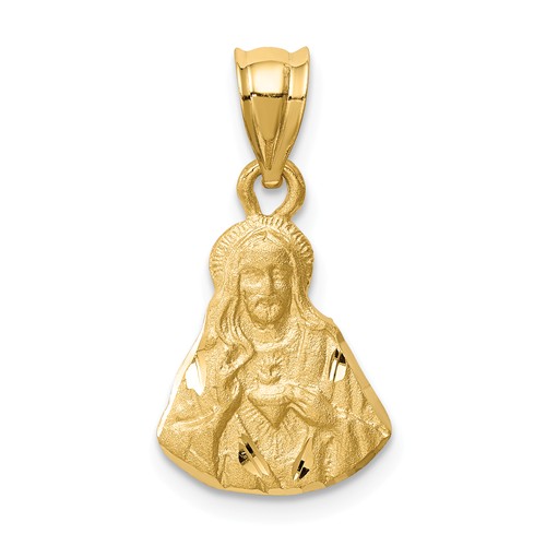 14k Yellow Gold Brushed Diamond-cut Sacred Heart of Jesus Charm 1/2in