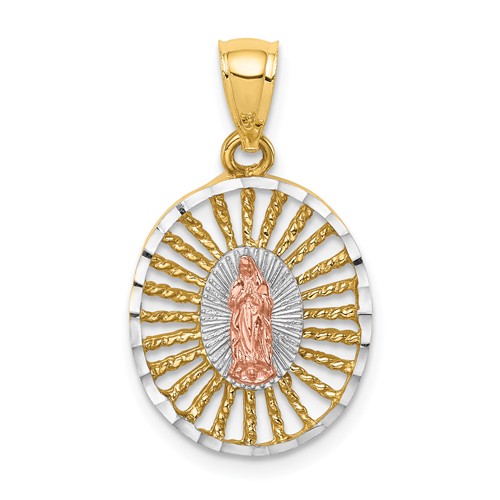 14k Two-tone Gold and White Rhodium Polished Guadalupe Pendant 5/8in
