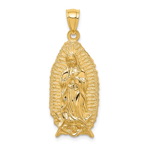 14k Yellow Gold Polished and Textured Guadalupe Pendant 1in