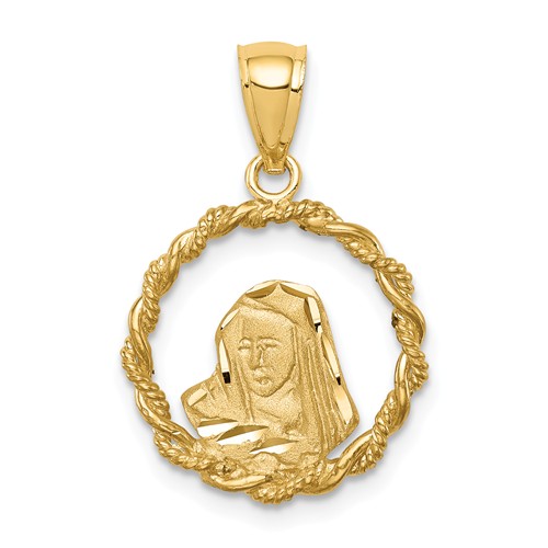 14k Yellow Gold Diamond-cut Virgin Mary Pendant Rope Frame 5/8in