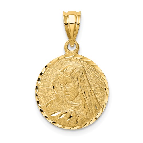 14k Yellow Gold Brushed and Diamond-cut Virgin Mary Medal 5/8in