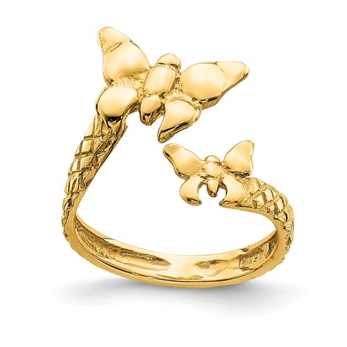 14k Yellow Gold Mama and Baby Butterfly Toe Ring with Texture