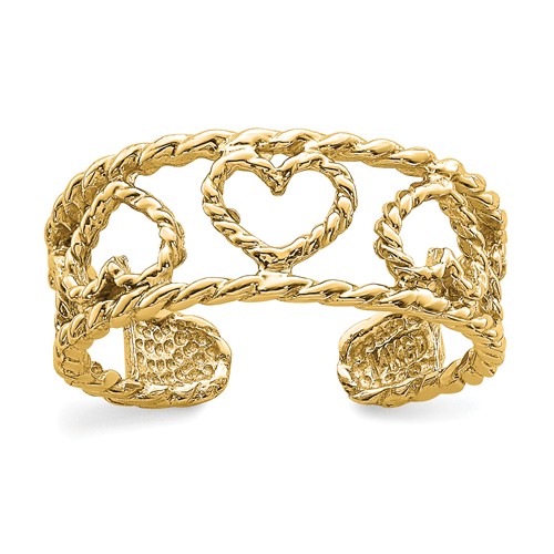 14k Yellow Gold Polished and Twisted Heart Toe Ring