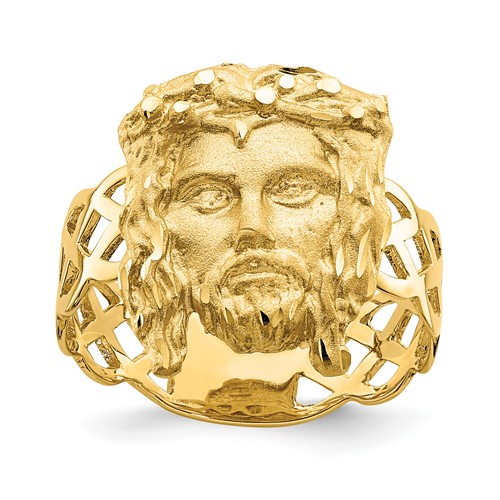 14k Yellow Gold Diamond-cut Face of Jesus Ring