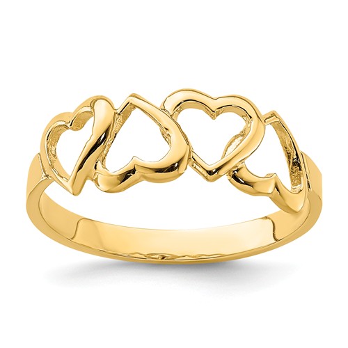 14k Yellow Gold Polished Four Heart Ring