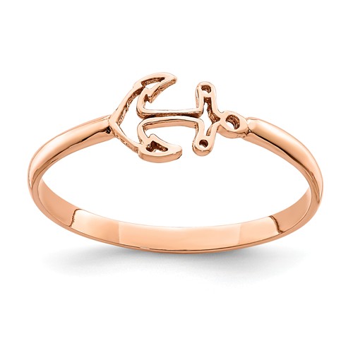 14k Rose Gold Polished Anchor Ring