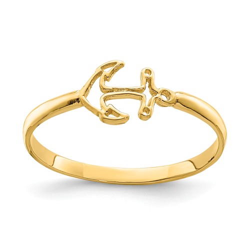 14k Yellow Gold Polished Anchor Ring